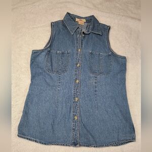 Vintage 90s Fresno Denim Sleeveless Shirt Women's Large Blue Jean Button Up L